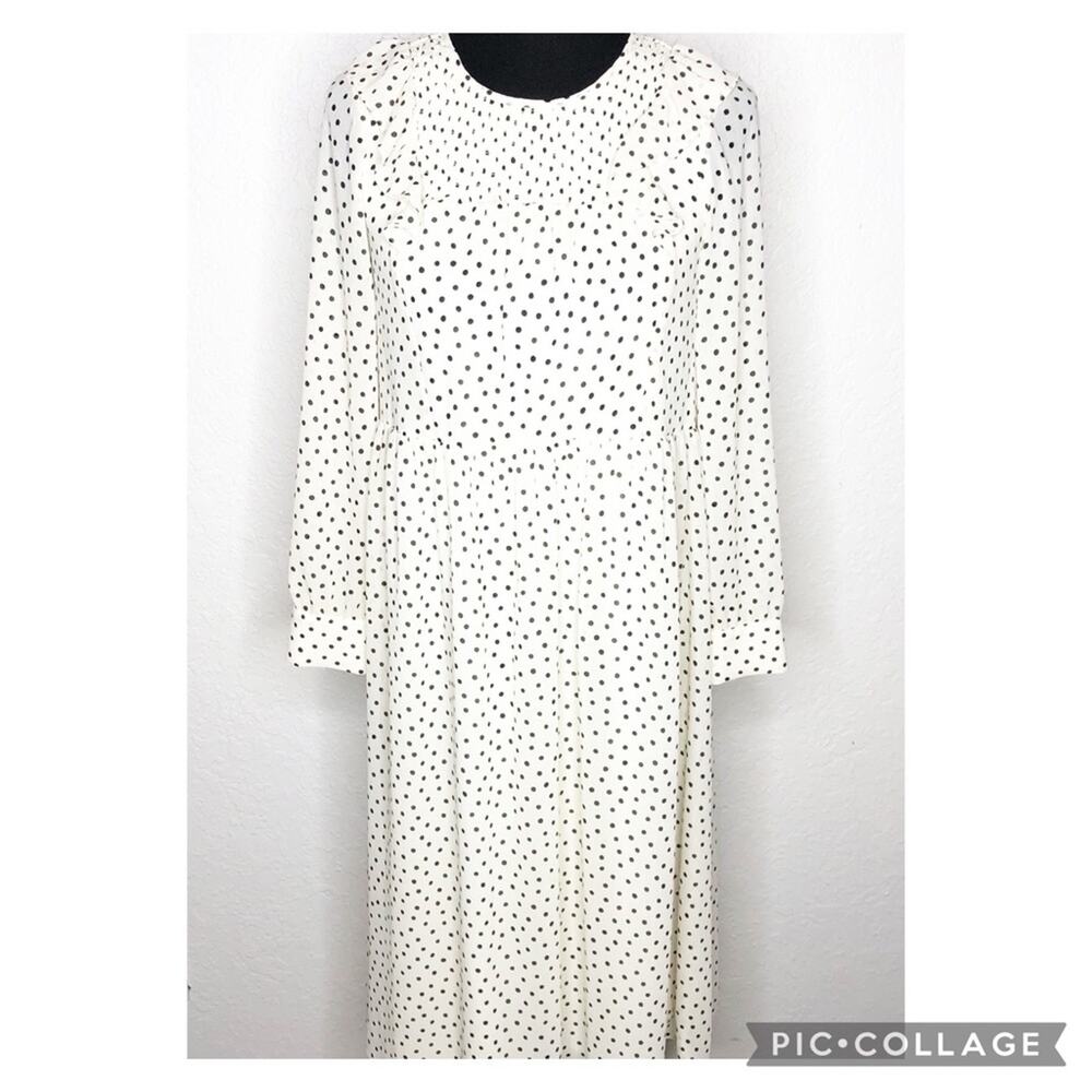 Madewell cream ivory black polka dot ruffle trim sheer overlay midi dress XXS